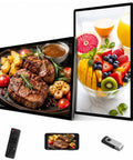 43 Inch Commercial Digital Video Player Display With Remote Control showing food images, LCD screen in portrait mode for advertising.