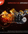 Illustration of engine components showing improved fuel efficiency and valve timing optimization in motion.