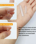 Fix Your Laces Like A Pro With This 50Pk Heat Shrink Aglets Repair Kit For Shoelaces shown before and after heat-shrinking on palm