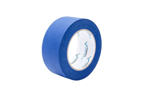 3 Pack 1.88 Inch Blue Painter's Tape With Medium Adhesive For Sharp Edges No Residue Sticks To Wood Drywall Painted Surfaces Easy Tear Crepe Paper 60 Yards Each Roll 180 Yards Total, single roll close-up view