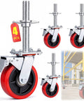 Heavy Duty 4 Pack 6 Inch Adjustable Scaffolding Caster Wheels With Roll Lock Brakes And High Rotation Swivel Design.