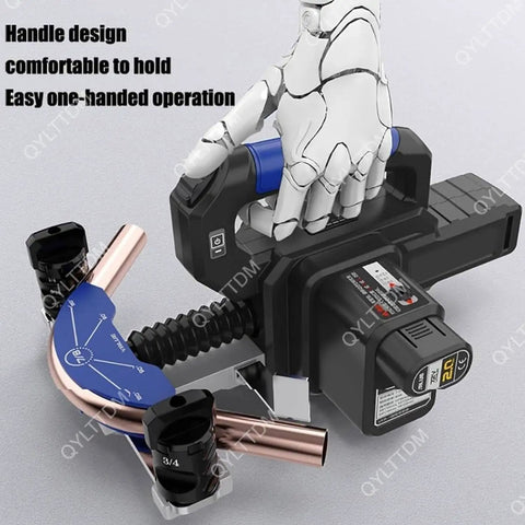 Kickass Cordless Hydraulic Tube Bender With Slick Die Set Fits One Quarter To Seven Eighths Inch Copper Piping, featuring ergonomic handle design for easy operation.
