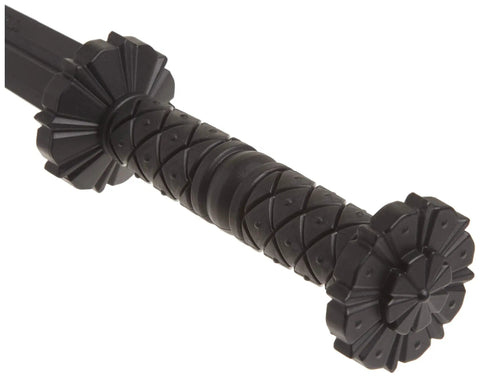 Close-up of the black Rubber Rondel Training Knife for safe practice, showing 1 inch thick Santoprene handle detail
