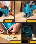 Cordless Jigsaw And Wood Router Kit For Precise Cuts And Edge Shaping With A Brushless Router, Dual 4.0Ah Batteries, Quick Setup, Smooth Finish, All In One Woodworking Power Pack, cordless jigsaw in use