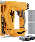 Compact 3 In 1 Cordless Staple Gun And 18 Gauge Brad Nailer Kit with staples and brads for precise woodworking projects.