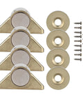 Antique Gold Zinc Alloy Magnetic Door Catch Set 4 Pack Cabinet Hardware Keeps Doors Shut Tight for Cabinets Wardrobes Closets and Drawers With Strong Magnetic Seal, showing all components, close view