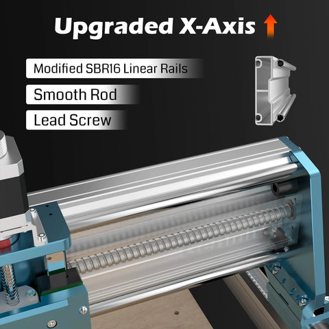 SainSmart Genmitsu 4040-PRO MAX CNC router with blue frame, exposed lead screw and linear rails