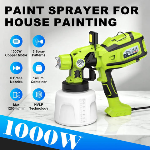 Powerful 1000W Electric Paint Sprayer For Fast House Painting With Smooth Coverage On Walls Furniture And Fences No Drip Hassle.