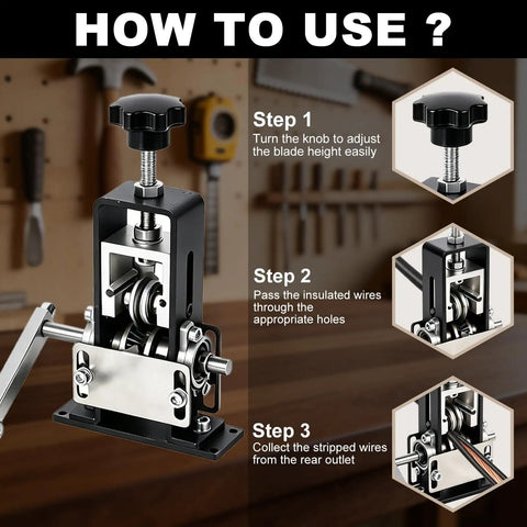How to use Badass Dual Drive Wire Stripping Machine Featuring Manual Hand Crank And Drill Power for effective cable peeling.