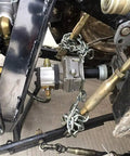 Close-up of PTO pump connections on Beefed Up Backhoe Excavator Tractor Attachment With PTO Pump And Tank, 10 Inch Bucket.
