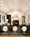 Grab Your Hands On These Fresh 4 Inch Gimbal Ceiling Downlights Fully Dimmable 900 Lumen Recessed Leds With 5 Cct Switchable Tunable White Settings in modern living room.