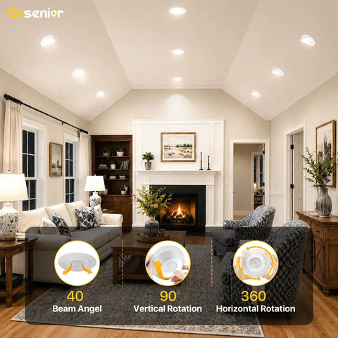 Grab Your Hands On These Fresh 4 Inch Gimbal Ceiling Downlights Fully Dimmable 900 Lumen Recessed Leds With 5 Cct Switchable Tunable White Settings in modern living room.