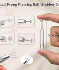 Quad prong piercing ball grabber tool showing four prong design and tool in hand with 6.5cm size measurement.