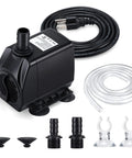 880 GPH Submersible Fountain Pump 60W Built Tough For Outdoor Use With 6.5 Foot Tubing And Half Inch ID Three Nozzles