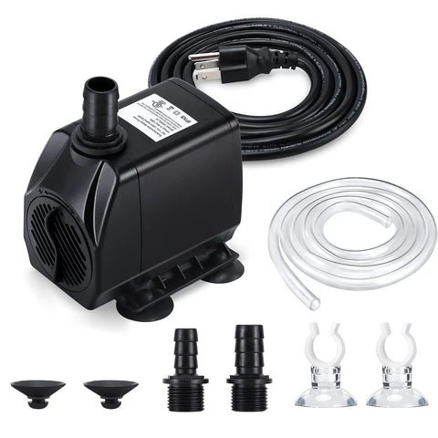 880 GPH Submersible Fountain Pump 60W Built Tough For Outdoor Use With 6.5 Foot Tubing And Half Inch ID Three Nozzles