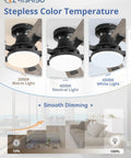 52 Inch Ceiling Fan With Light And Remote App Control Room Ready Low Profile Flush Mount Dimmable 20W LED Light color settings