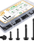 Self Drilling Screws Assortment Kit 150 Pieces For DIY Projects In 410 Stainless Steel Black Zinc Plated Hex Washer Head Self Tapping