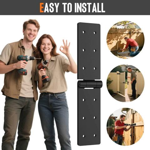 Heavy Duty Gate Hinges 2 Pack Black 270 Degree Adjustable Butt Hinge installation examples and product view