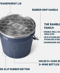 Totally Solid Stainless Steel Beverage Bucket With Double Wall Vacuum Insulation Keeps Cold Ones Fresh Holds Six Beers Or Wine Cooler Party Game Changer Weekend Essentials White with a transparent lid and rubber grip handle.