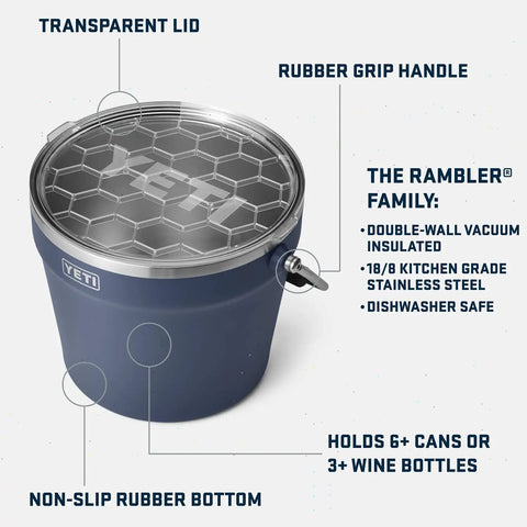 Totally Solid Stainless Steel Beverage Bucket With Double Wall Vacuum Insulation Keeps Cold Ones Fresh Holds Six Beers Or Wine Cooler Party Game Changer Weekend Essentials White with a transparent lid and rubber grip handle.