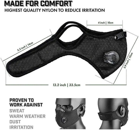 4 Pack Black Unisex Adjustable Reusable Sport Mask With 8 Carbon Filters And 8 Breathing Valves For Adult Outdoor Use