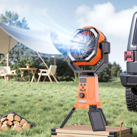 Portable Camping Fan With Built In Power Supply Three Speed Settings Lightweight ABS Plastic Body Anti Slip Base Compact outdoor scene