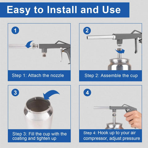 Easy to install steps for No Nonsense Undercoating Spray Gun Kit With 25 Oz Suction Feed Cup And Stainless Steel Body