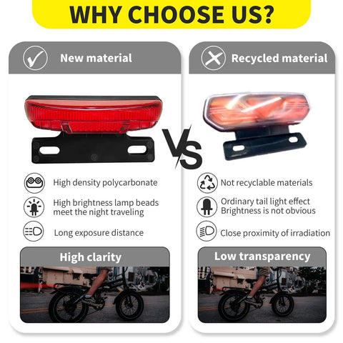 Comparison of Rear Tail Light For Electric Bikes, 36V To 48V Ebike Brake Signal with new vs recycled materials