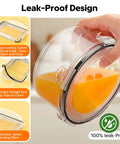 Hand holding a round container from the 50 Piece Food Storage Set With Lids For Kitchen Organization And Meal Prep Reusable BPA Free Plastic Containers Leakproof Real Workhorse For Everyday Use Includes Labels And Pen In A Mix Of Round And Rectangular Sizes From 1 Oz To 50 Oz, demonstrating 100% leak-proof design with airtight seal and locking mechanism.