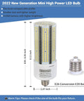 2 Pack 600W Equivalent LED Corn Light Bulb 7020LM 54W 6000K Daylight White E26 Base shown with dimensions