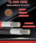 Diagram of 10 AWG Solar Extension Cable 30 Ft With Waterproof Male And Female Connectors showing XLPO material and tinned copper wire.