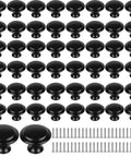 Black Round Cabinet Knobs Set Of 50 Pieces, 1.2 Inch Diameter (30 mm) And 0.95 Inch Height, shown with mounting screws.