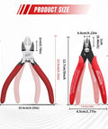 Must Have Two Piece Wire Cutters Set With 5 Inch Micro Flush Cutter And 5 Inch Diagonal Side Cutting Pliers For Jewelry Making And Crafting Spring Loaded For Precise Zip Ties And Electronics Trimming displayed with measurements.