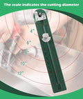 Adjustable Circle Hole Cutter for Sheet Metal 2 to 12 Inch for Ductwork HVAC, with diameter scale shown, green tool.