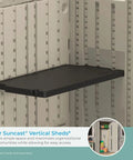 Vertical Shed Shelf Kit For Outdoor Storage, Space Saving Organizer With 30 Pound Capacity, Black Finish, installed in shed