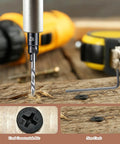 Five Piece Countersink Drill Bit Set With One Quarter Inch Hex Shank, Tapered Adjustable Depth Bits For Wood Metal And Plastic shown in use