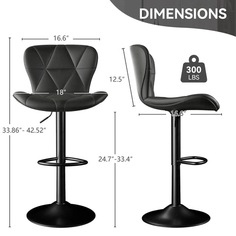 Dimensions of Slick Pair Of Adjustable Swivel Bar Stools With Faux Leather Upholstery, High Back Counter Height Chairs For Kitchen Island.