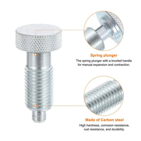 Kickass Rugged Two Pack Spring Plunger Pins M16x2 Thread With 8Mm Pin Diameter Solid Carbon Steel Build shown with knurled grip.