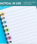 Heavy Duty Hole Punch Reinforcement Stickers Six Sheets For Loose Leaf Paper Fixes That Patch Broken Ring Bindings And Keep Your Class Notes Intact With No Sweat This Semester on lined paper with colorful designs.