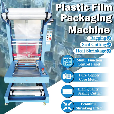 Built Tough Semi Automatic Plastic Film Sleeve Sealing Machine And Heat Shrink Packager With Smart Temp Controls and clear film on steel table.