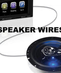 Close-up of speaker wires connecting a car speaker to an audio system, part of the 8 Gauge Car Amplifier Wiring Kit With Power Cable