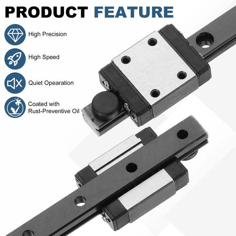 Close-up of 50mm Linear Sliding Rail Guide with MGN7H Carriage Block for Mini CNC Engraving Machines and 3D Printers Black