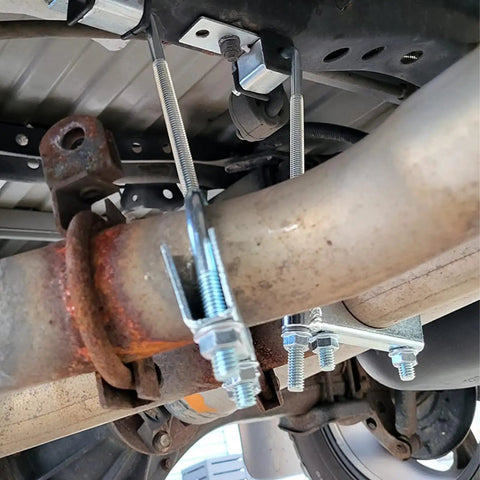 304 Stainless Steel Exhaust Hanger 3 Inch 2 Pack Muffler Support installed on underbody car exhaust pipe