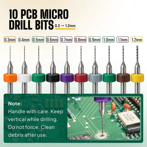 Micro Drill Bit Set With Pin Vise For DIY Jewelry Making Small Hand Drill PCB Mini Bits shown with various sizes from 0.3mm to 1.2mm.