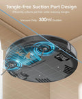 V5s Max Robot Vacuum With Beast Mode 4000Pa Suction Gyroscope Navigation view of bottom design showing tangle-free suction.