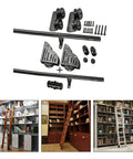 Rock Solid Steel Roller Track Roll Out Smooth For Library Ladder And Barn Doors, Complete Floor Caster Wheels Kit, detailed components layout.