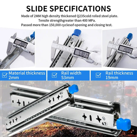 Heavy Duty Drawer Slides 264 Lb Load Capacity Locking Side Mount Full Extension Ball Bearing 18 Inch 1 Pair For Tool Box RV Drawers Cabinets Runners Sliding Rails, 2mm steel