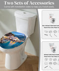 Chill Coast Vibe Slick Round Resin Toilet Seat With Thatched Umbrella And Seaside Shell Print Quiet Slow Close Lid on toilet