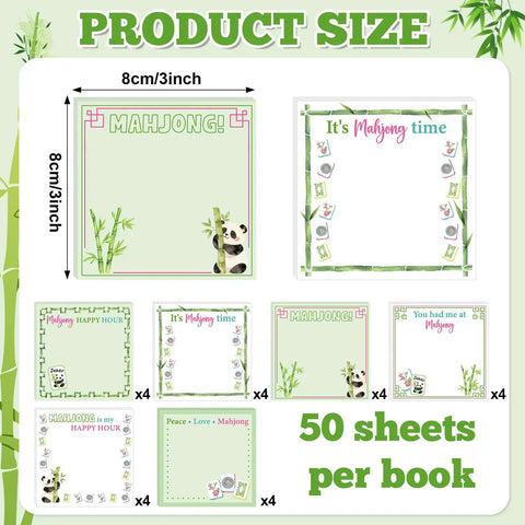 Majiang Themed Gift Set With Panda Bamboo Sticky Notes And Pens 24 Self Adhesive Notepads In White And Green Chinoiserie Design