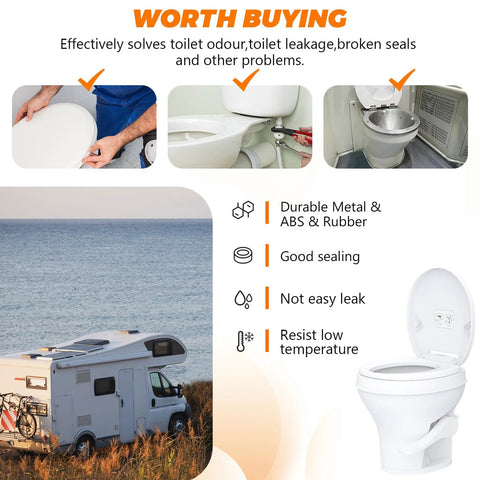 RV toilet water valve and flush ball seal by Blutoget-Fit for Sealand/Dometic RV toilets; durable metal/ABS/rubber kit